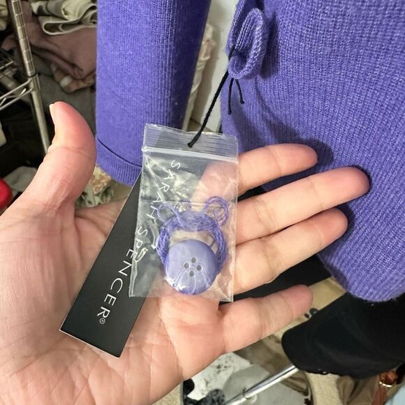 Sarah Spencer Merino Wool Purple Shawl Neck Button Down Cardi‎ Sweater sz M New - Picture 6 of 10